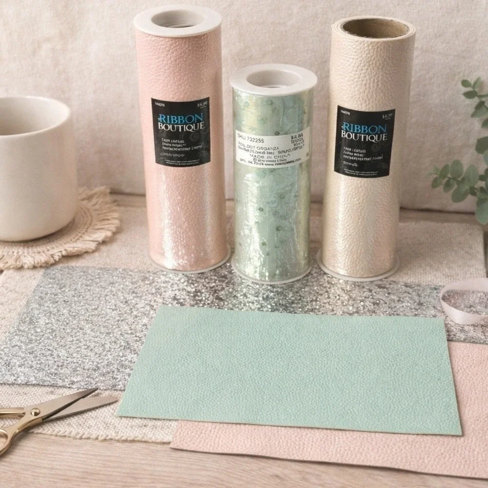 The Ribbon Boutique Faux Leather Organza Fabric Bundle Pink Mint Silver Good DIY